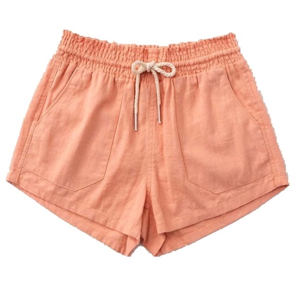 Linen Drawstring Pocket Shorts Peach 2120 - Picture 1 of 5
